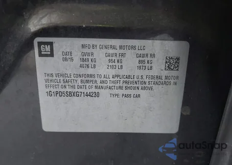 2016 Chevrolet Cruze Limited 1Lt Manual from USA, damaged, VIN 1G1PD5SBXG7144230